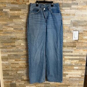 Oak + Fort Wide-Leg Blue Casual Unique Criss Cross Waistband Jeans
